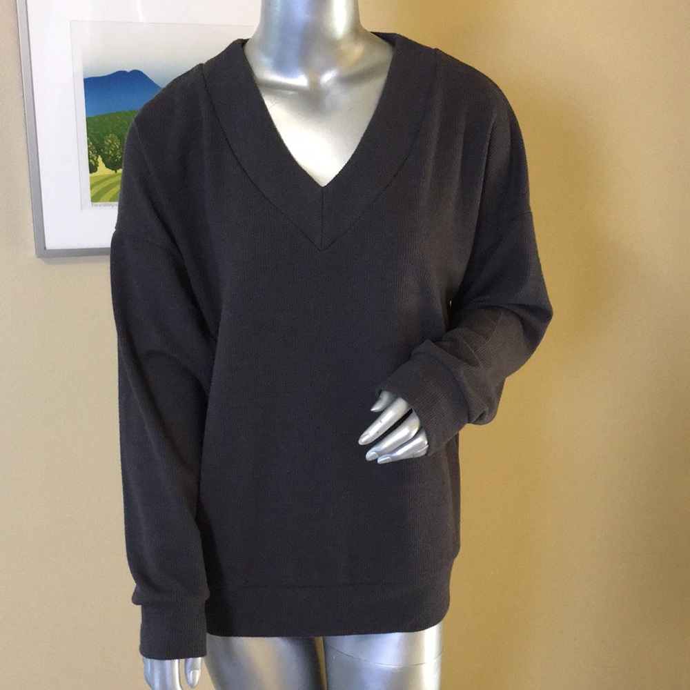 FELINA | Long Sleeve Ribbed Drop Shoulder V-Neck Sweater Top